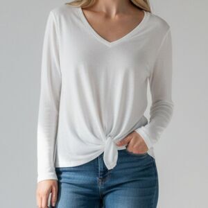 Anthropologie Women's Sunday in Brooklyn Cream Twist Front V Neck Sweater Small